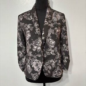 Xhilaration Black/Grey Floral Open Front Blazer Size S